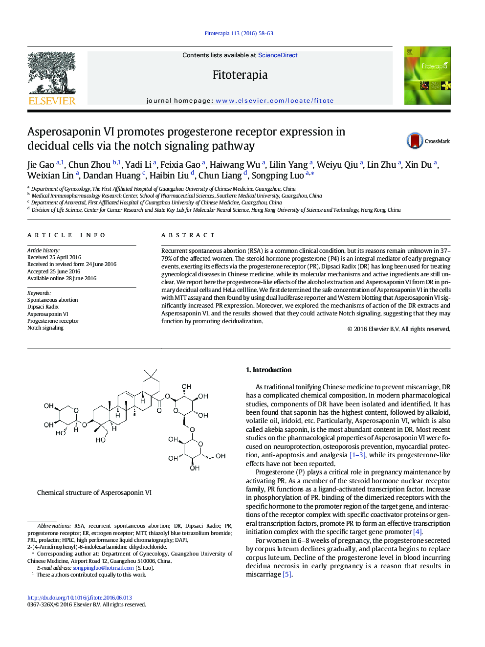 Asperosaponin VI promotes progesterone receptor expression in decidual cells via the notch signaling pathway