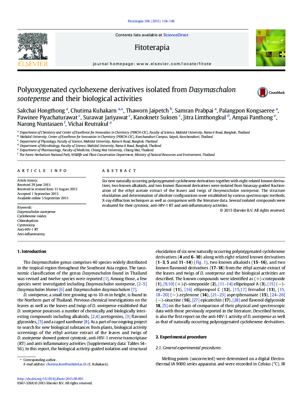 Polyoxygenated cyclohexene derivatives isolated from Dasymaschalon sootepense and their biological activities