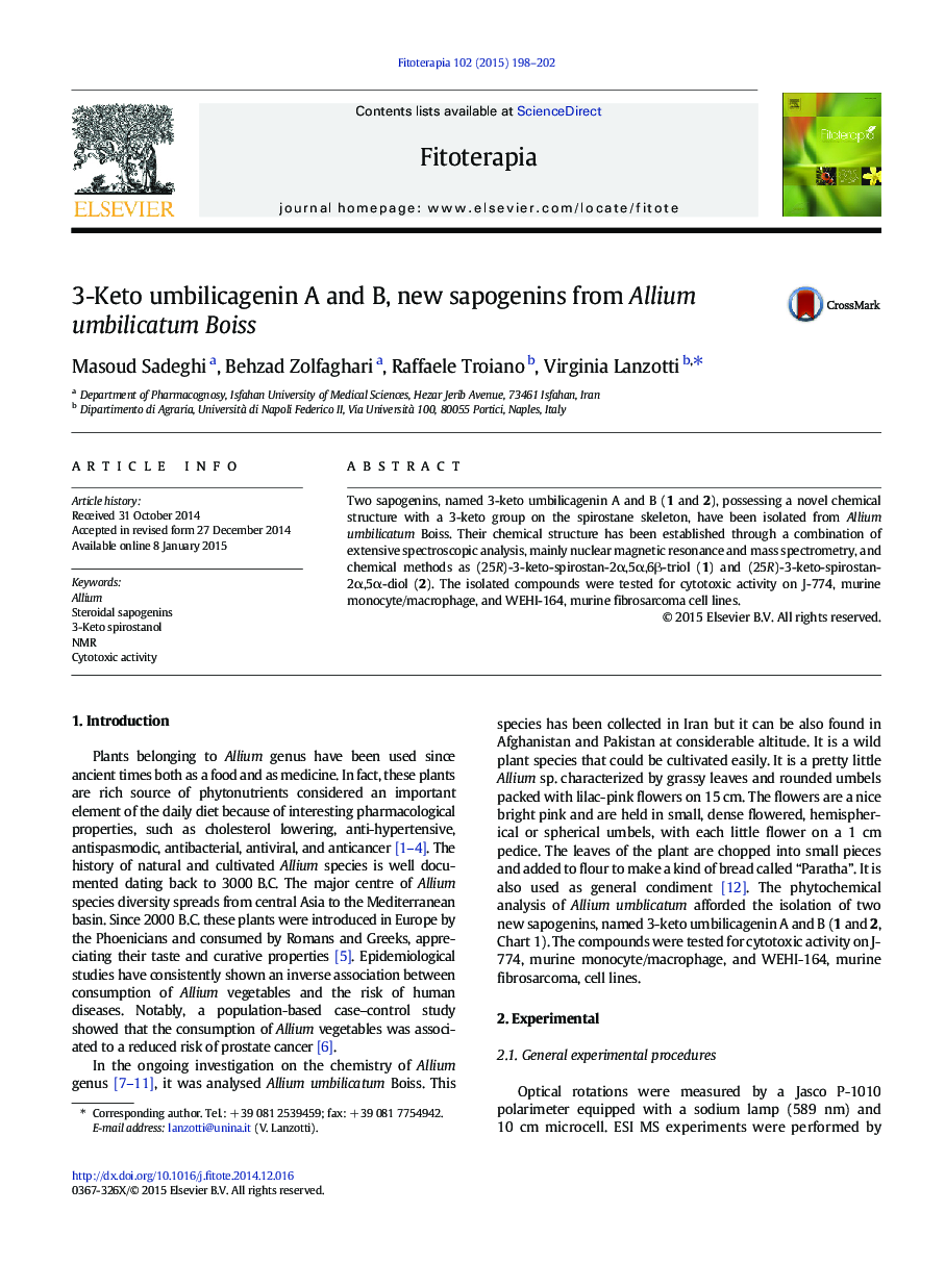 3-Keto umbilicagenin A and B, new sapogenins from Allium umbilicatum Boiss