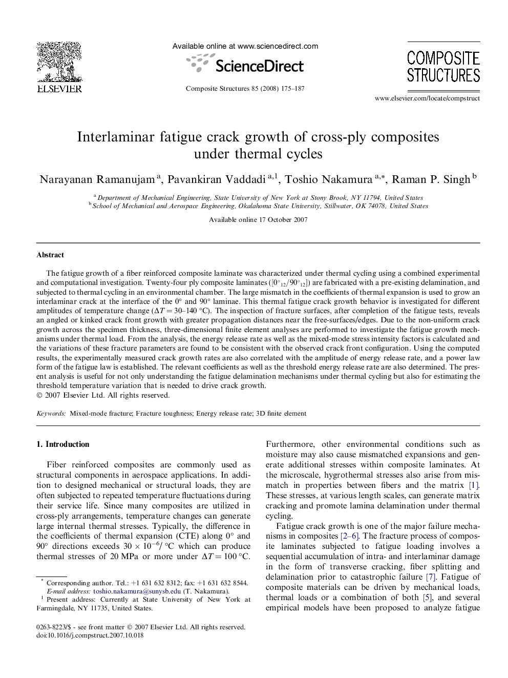 Interlaminar fatigue crack growth of cross-ply composites under thermal cycles