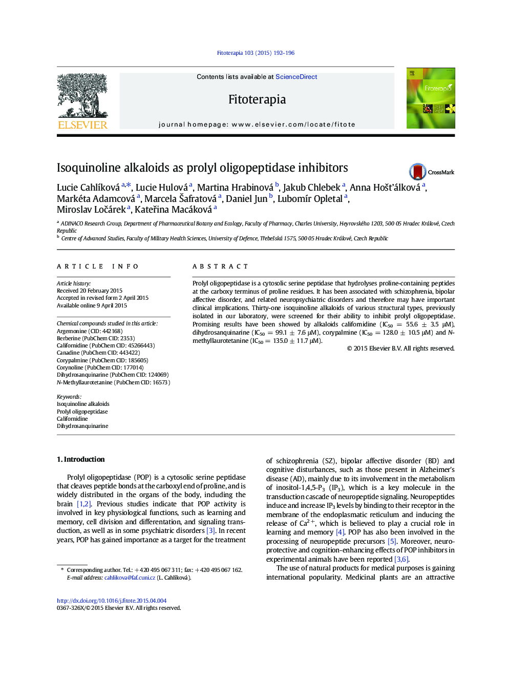 Isoquinoline alkaloids as prolyl oligopeptidase inhibitors