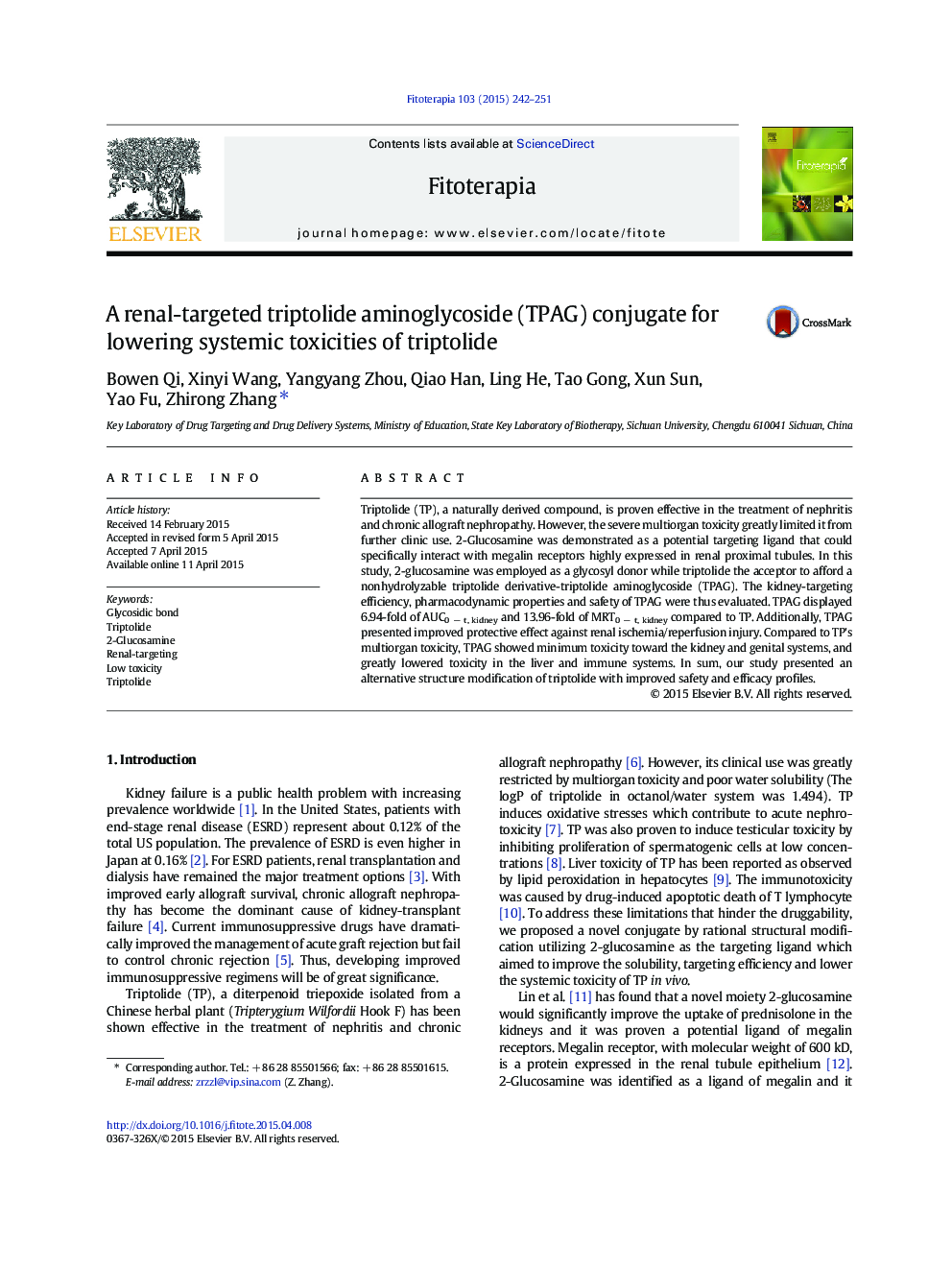 A renal-targeted triptolide aminoglycoside (TPAG) conjugate for lowering systemic toxicities of triptolide