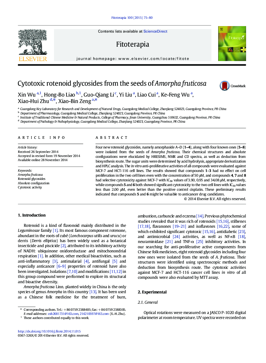 Cytotoxic rotenoid glycosides from the seeds of Amorpha fruticosa