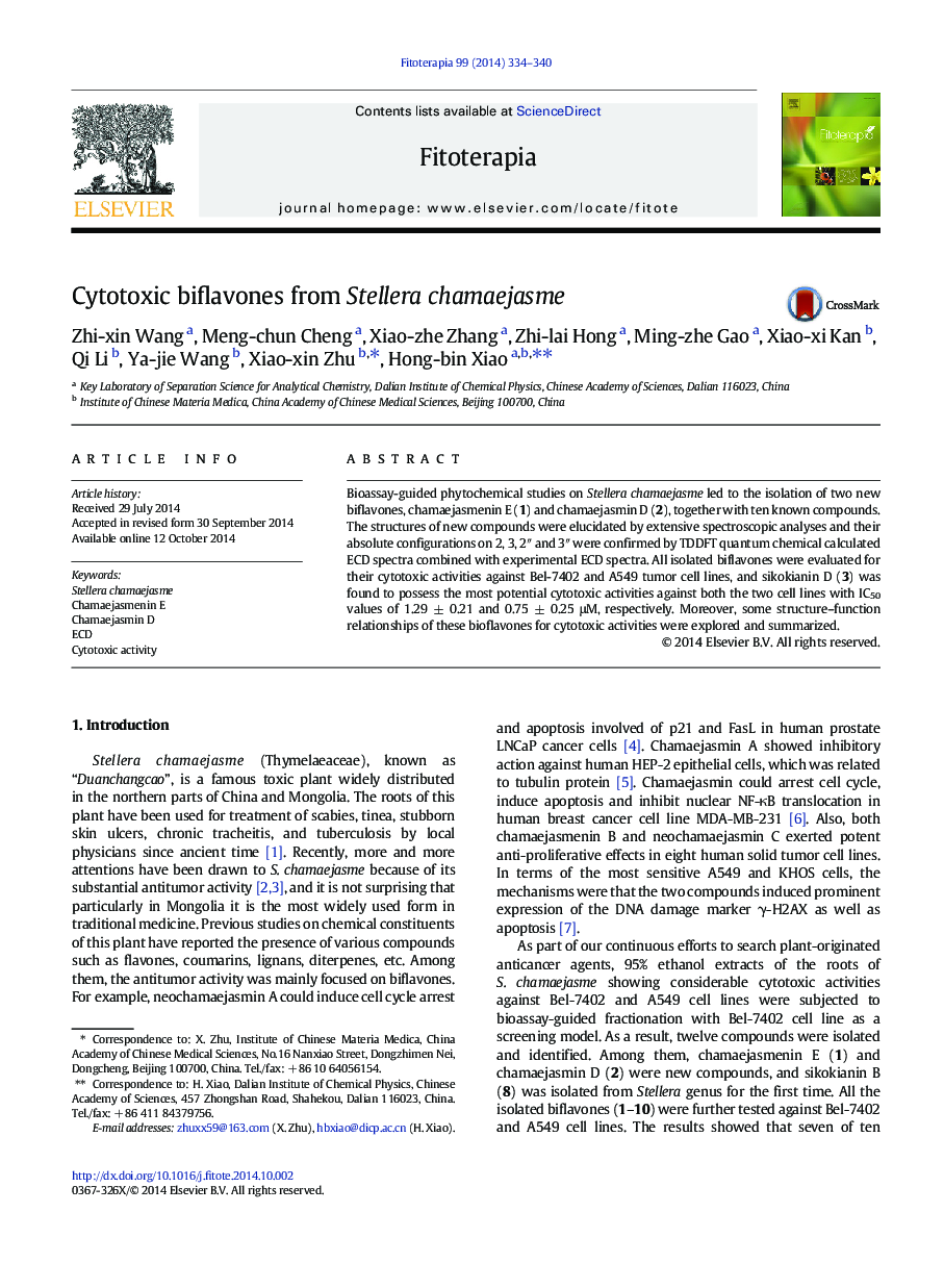 Cytotoxic biflavones from Stellera chamaejasme