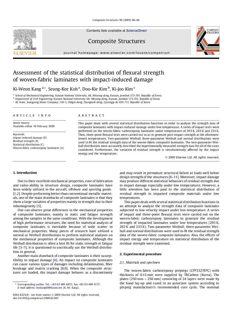 عکس صفحه اول مقاله: Assessment of the statistical distribution of flexural strength of woven-fabric laminates with impact-induced damage Assessment of the statistical distribution of flexural strength of woven-fabric laminates with impact-induced damage