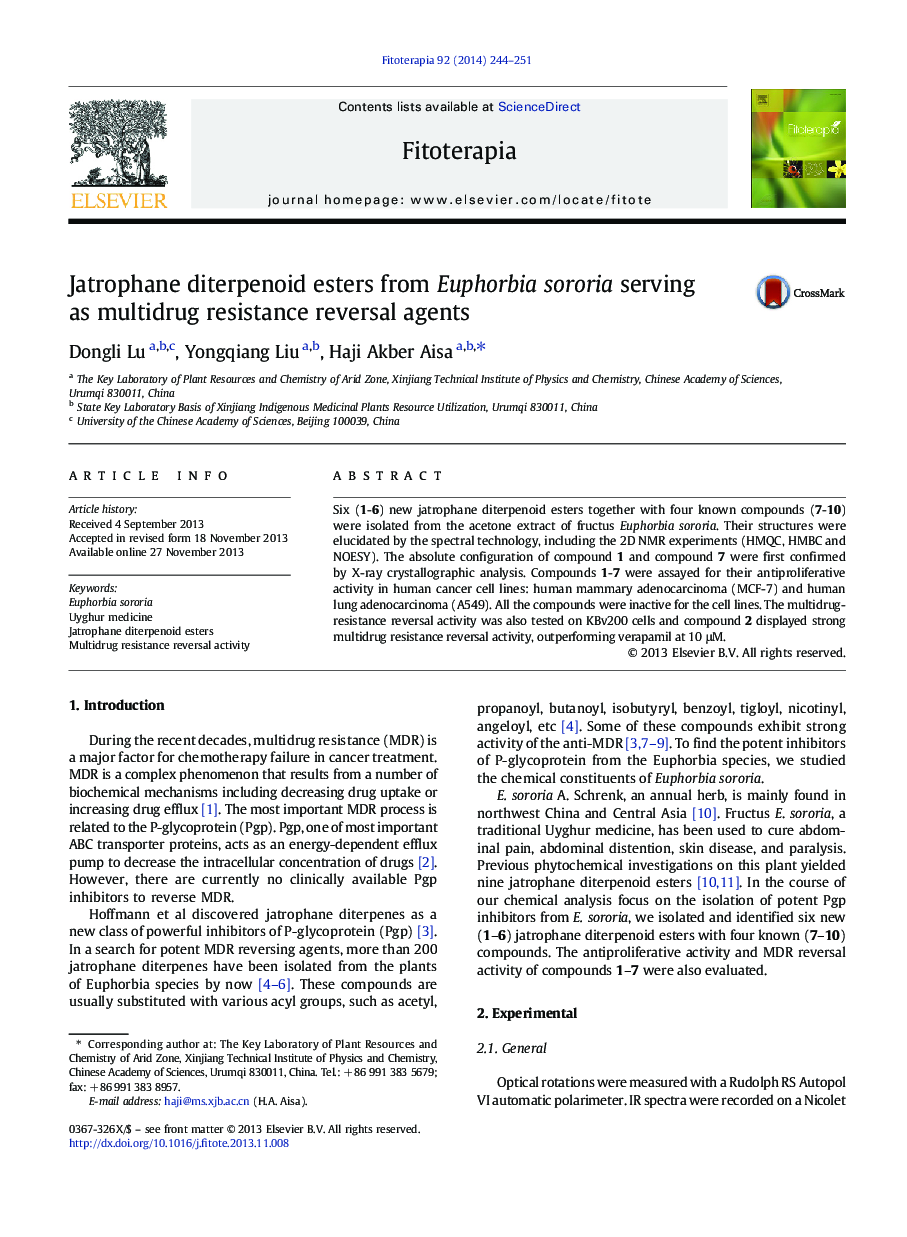 Jatrophane diterpenoid esters from Euphorbia sororia serving as multidrug resistance reversal agents