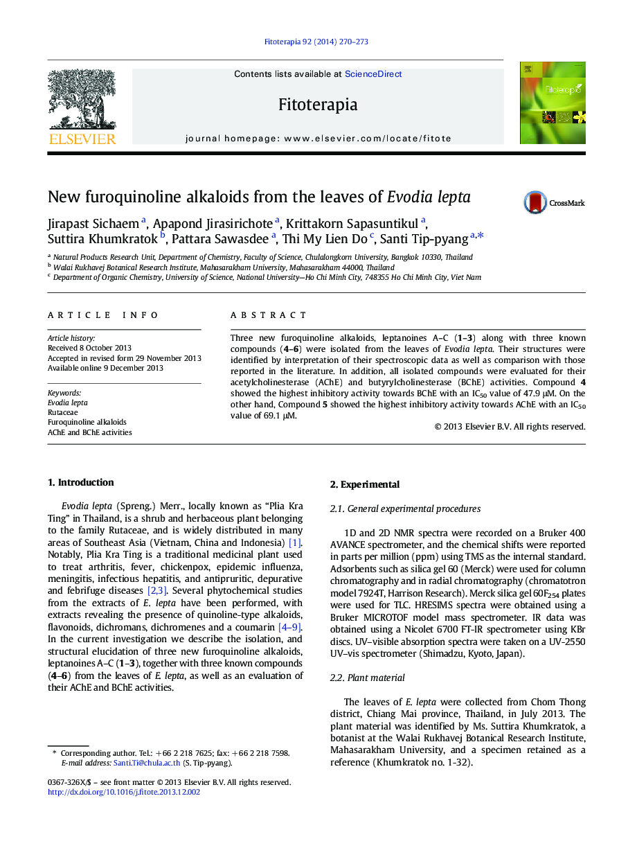 New furoquinoline alkaloids from the leaves of Evodia lepta