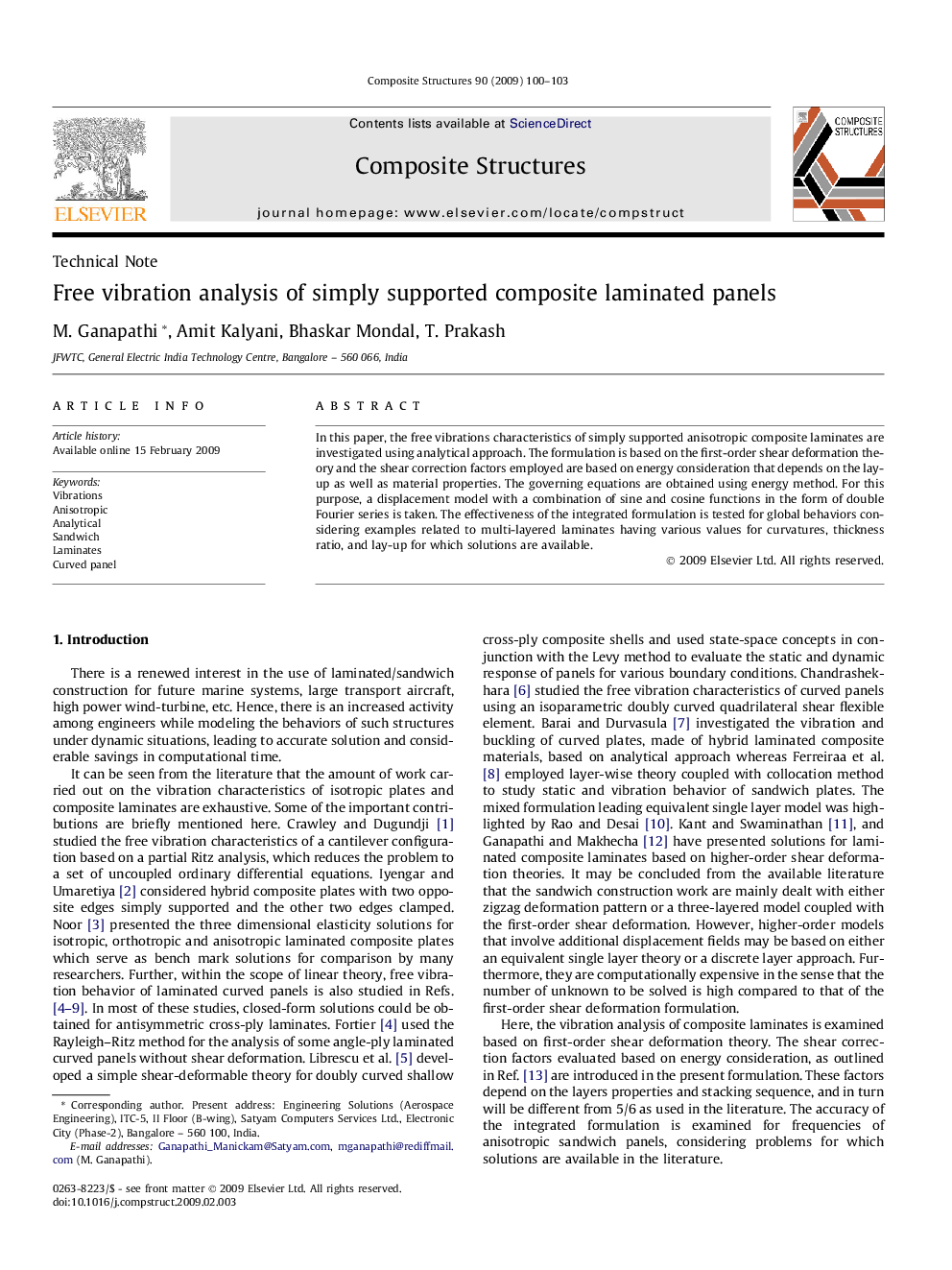 Free vibration analysis of simply supported composite laminated panels