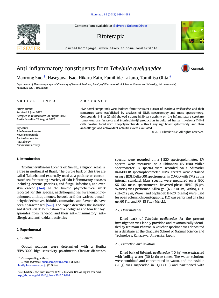 Anti-inflammatory constituents from Tabebuia avellanedae