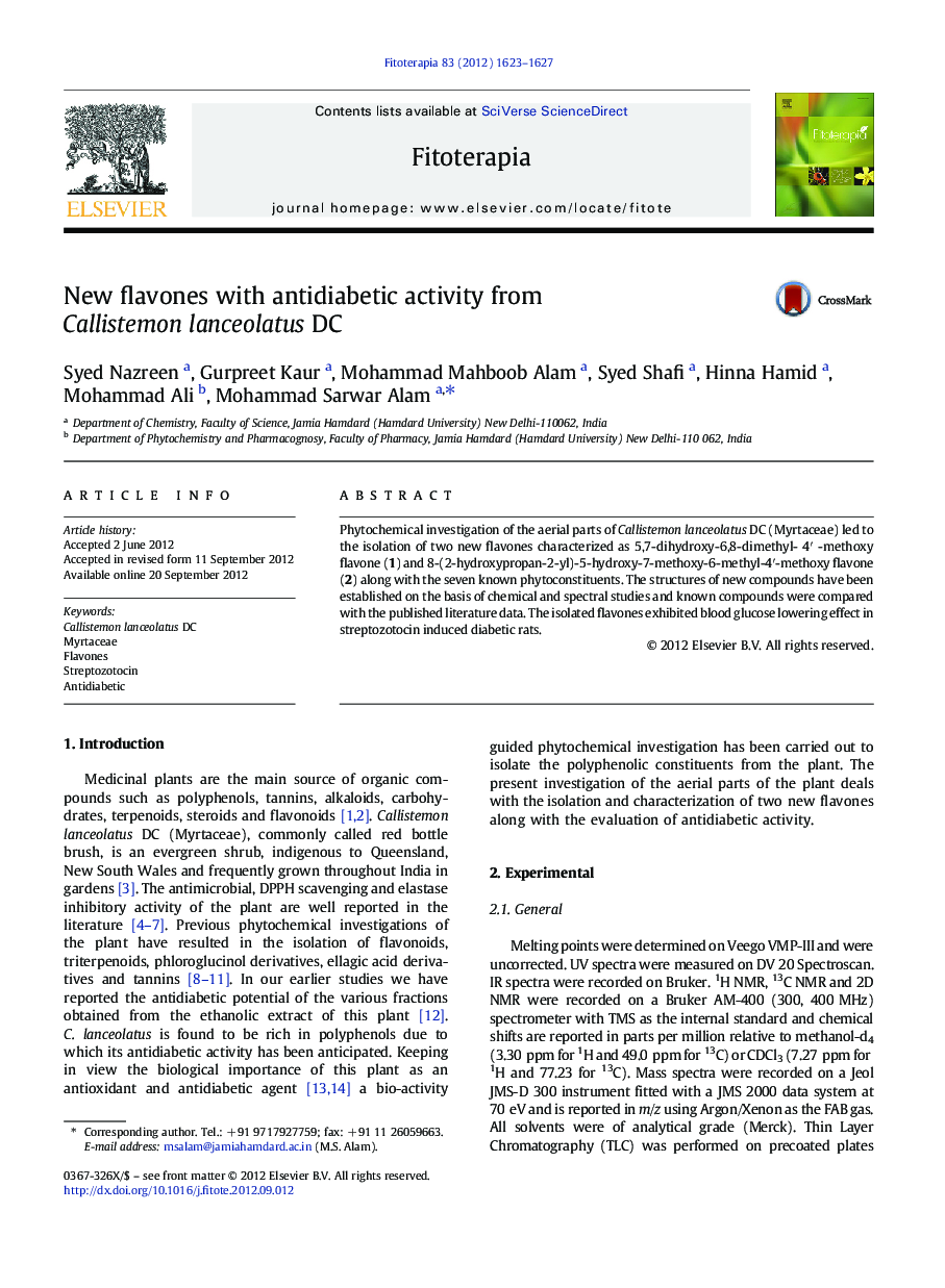 New flavones with antidiabetic activity from Callistemon lanceolatus DC