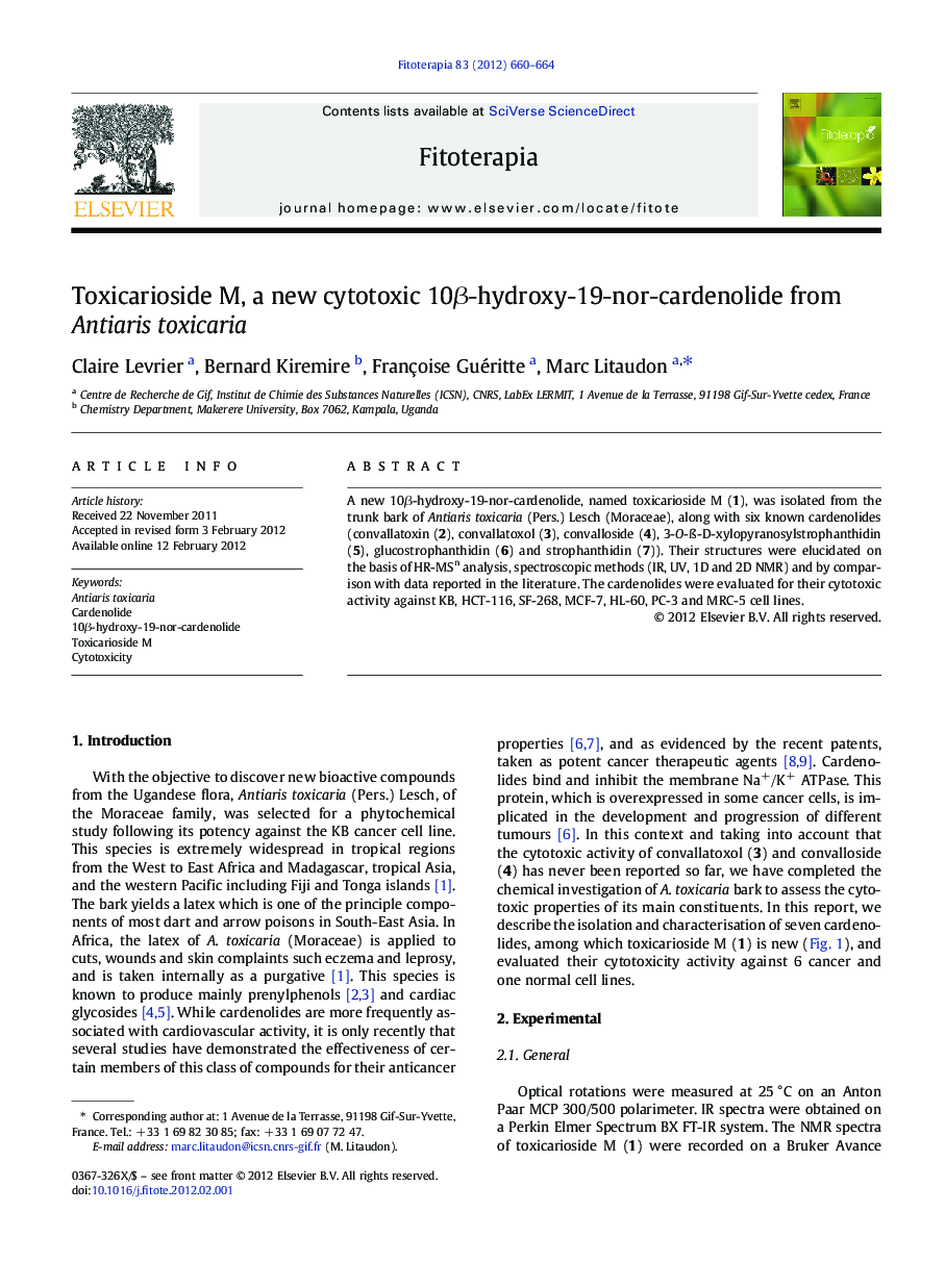 Toxicarioside M, a new cytotoxic 10β-hydroxy-19-nor-cardenolide from Antiaris toxicaria