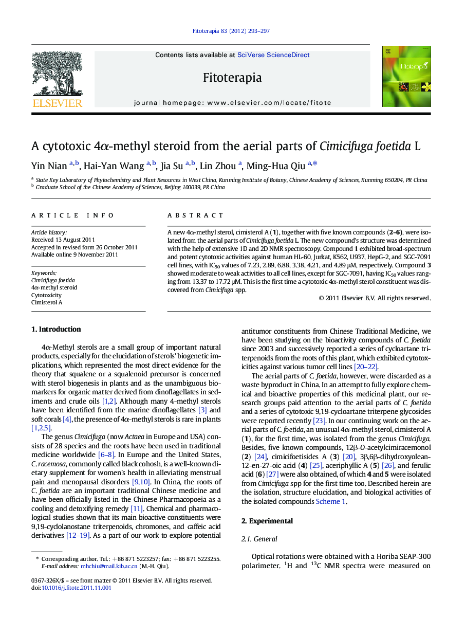 A cytotoxic 4α-methyl steroid from the aerial parts of Cimicifuga foetida L