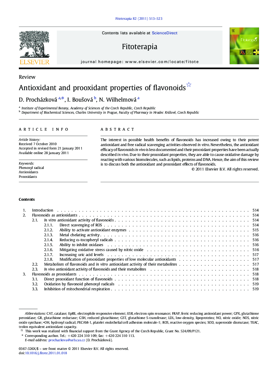 Antioxidant and prooxidant properties of flavonoids 