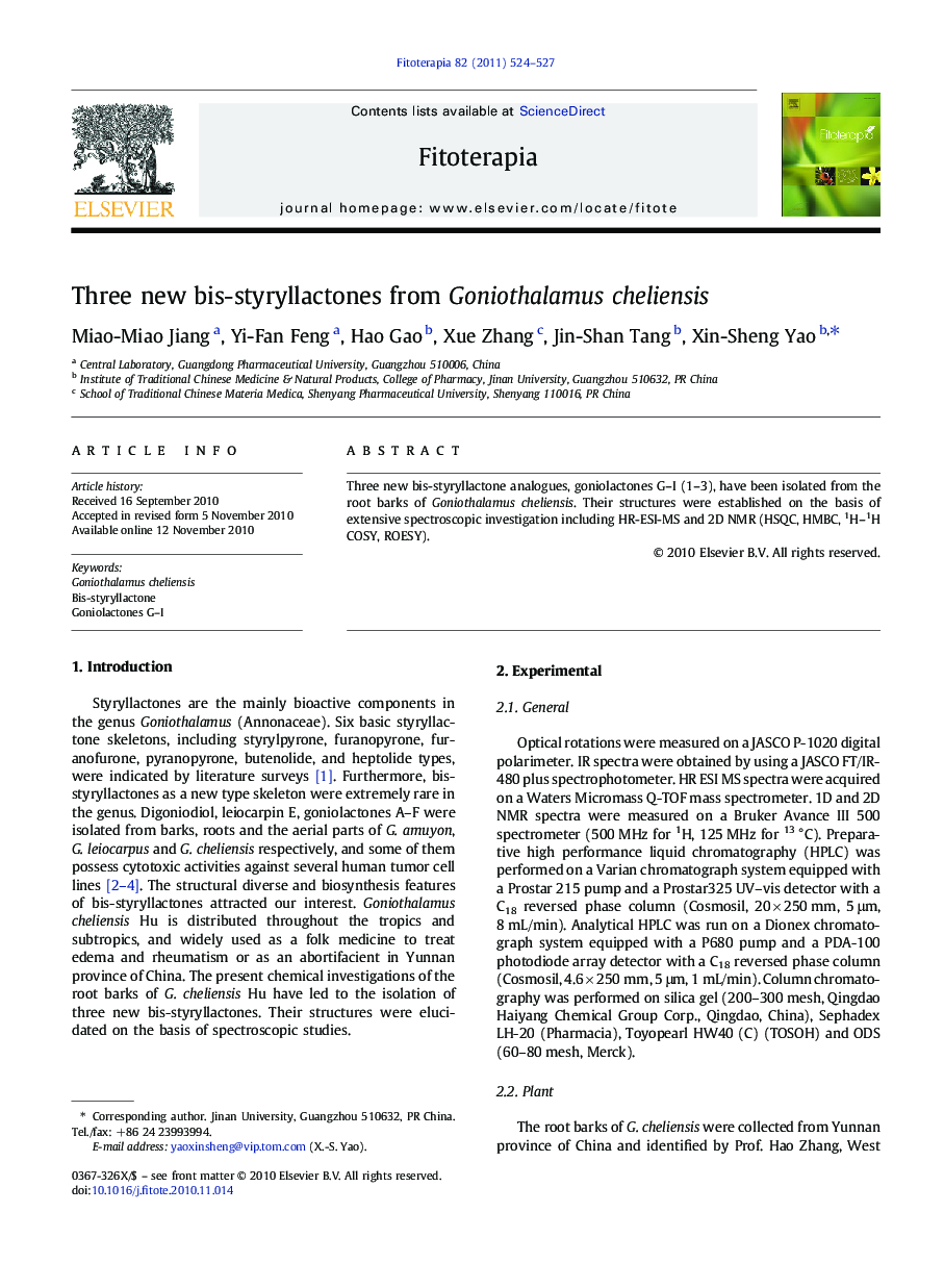 Three new bis-styryllactones from Goniothalamus cheliensis