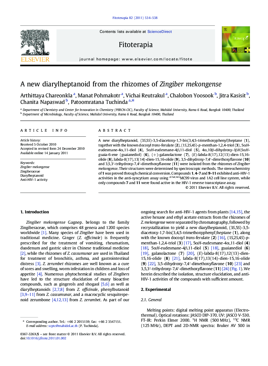 A new diarylheptanoid from the rhizomes of Zingiber mekongense