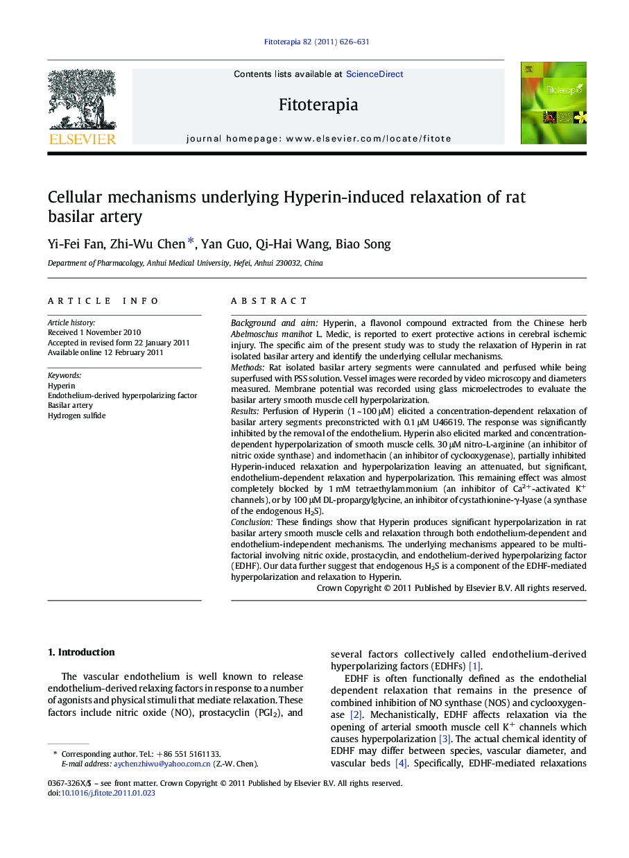 Cellular mechanisms underlying Hyperin-induced relaxation of rat basilar artery