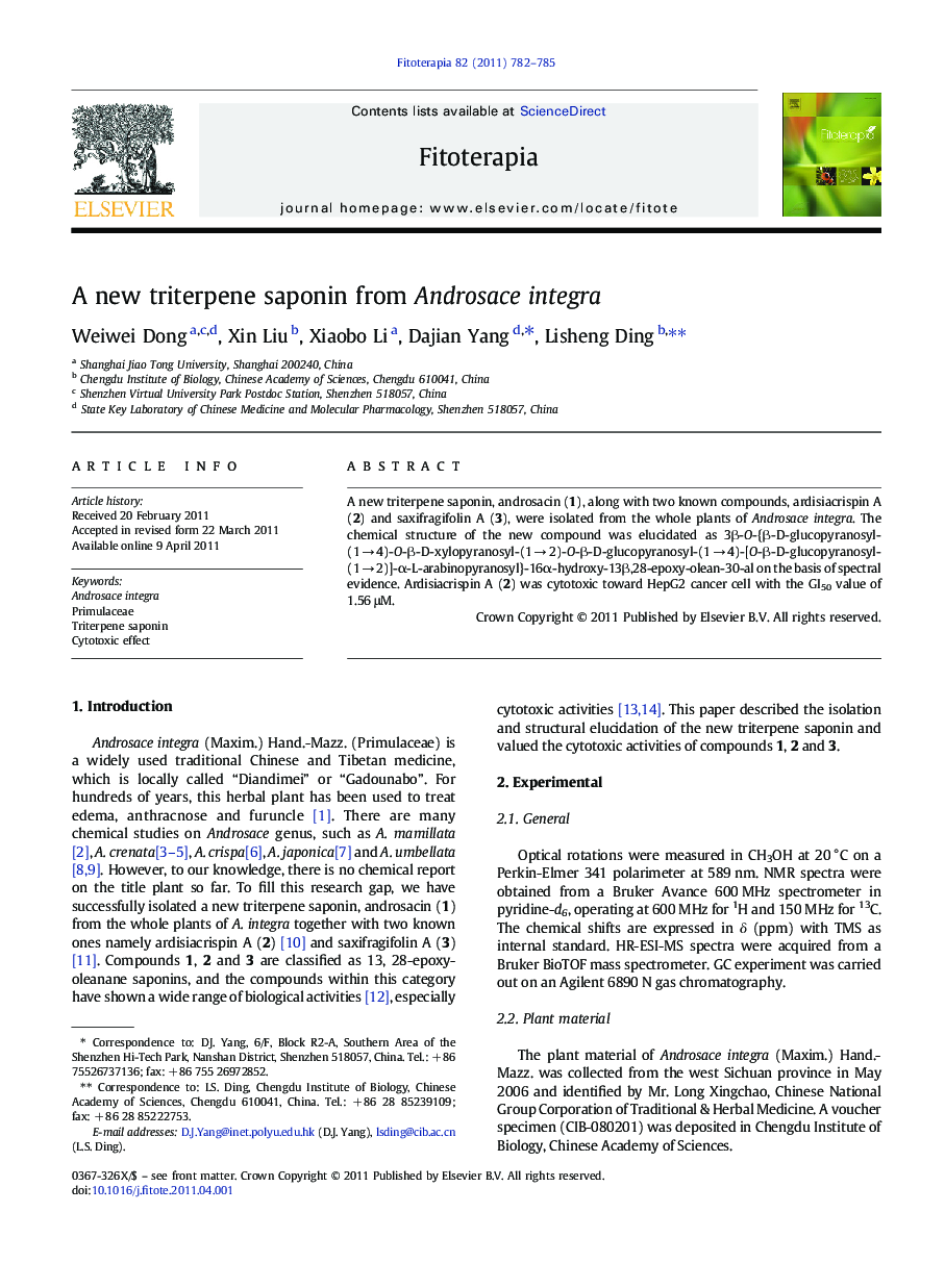 A new triterpene saponin from Androsace integra