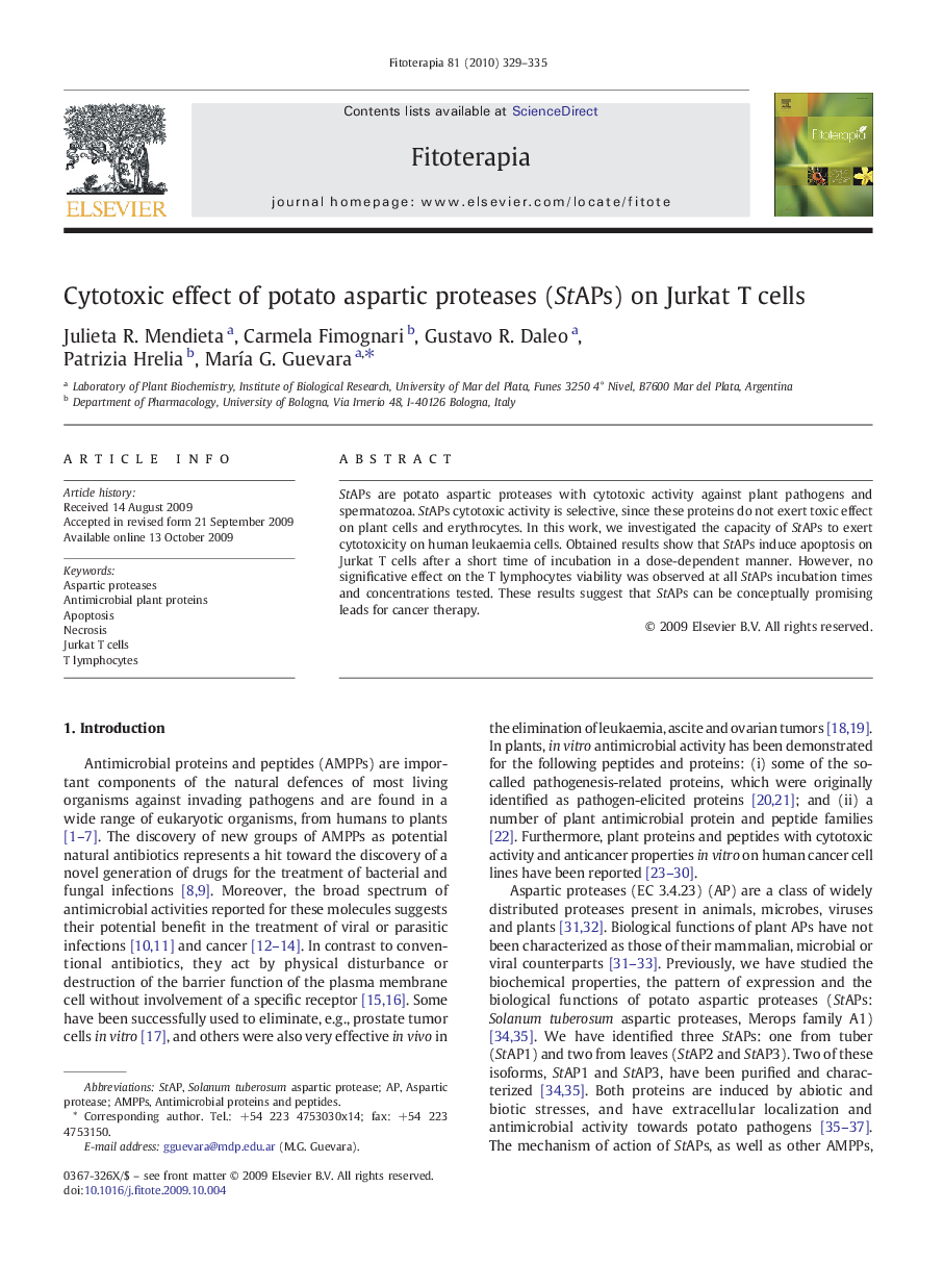 Cytotoxic effect of potato aspartic proteases (StAPs) on Jurkat T cells