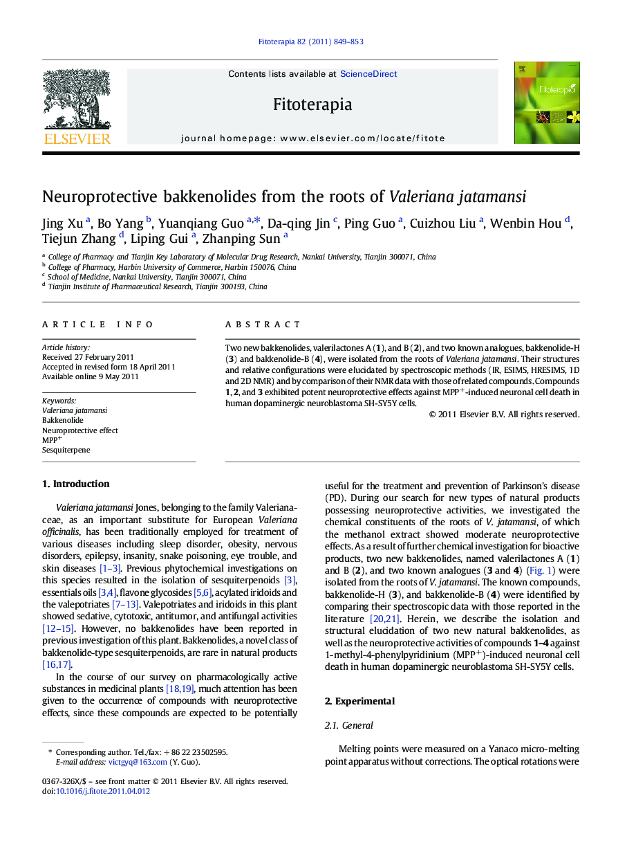 Neuroprotective bakkenolides from the roots of Valeriana jatamansi