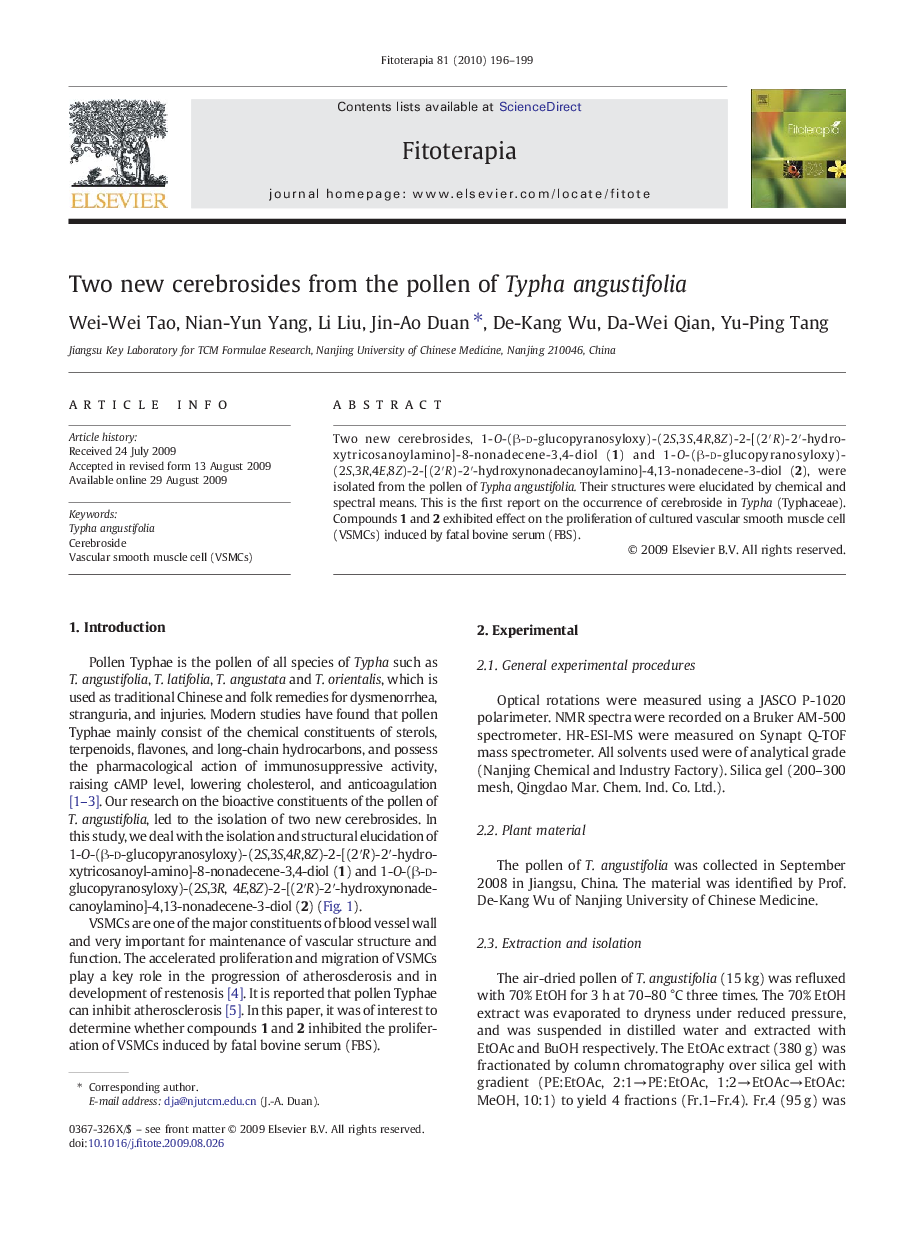 Two new cerebrosides from the pollen of Typha angustifolia