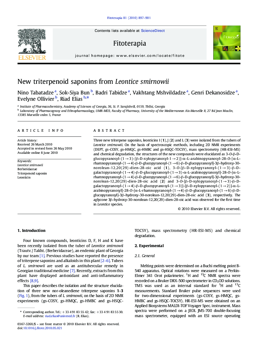 New triterpenoid saponins from Leontice smirnowii