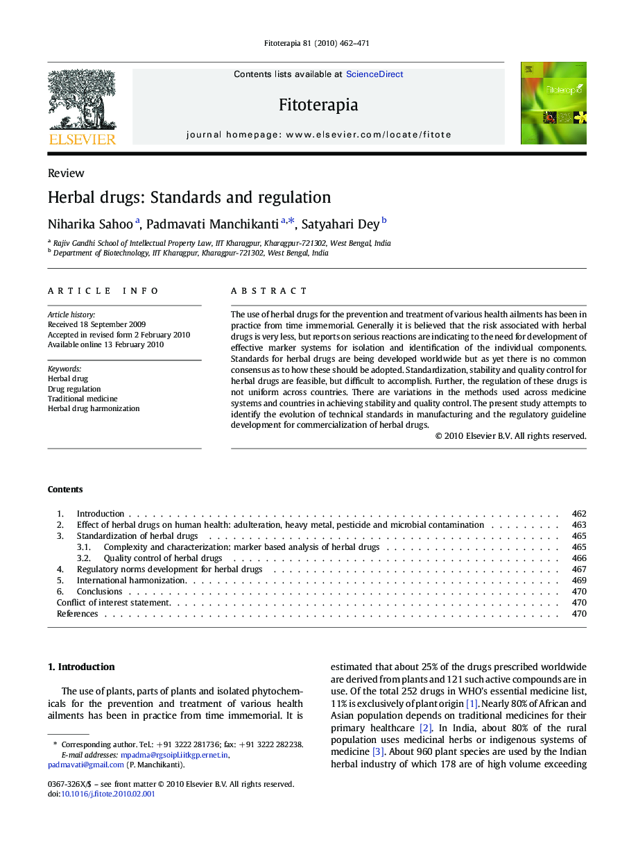 Herbal drugs: Standards and regulation