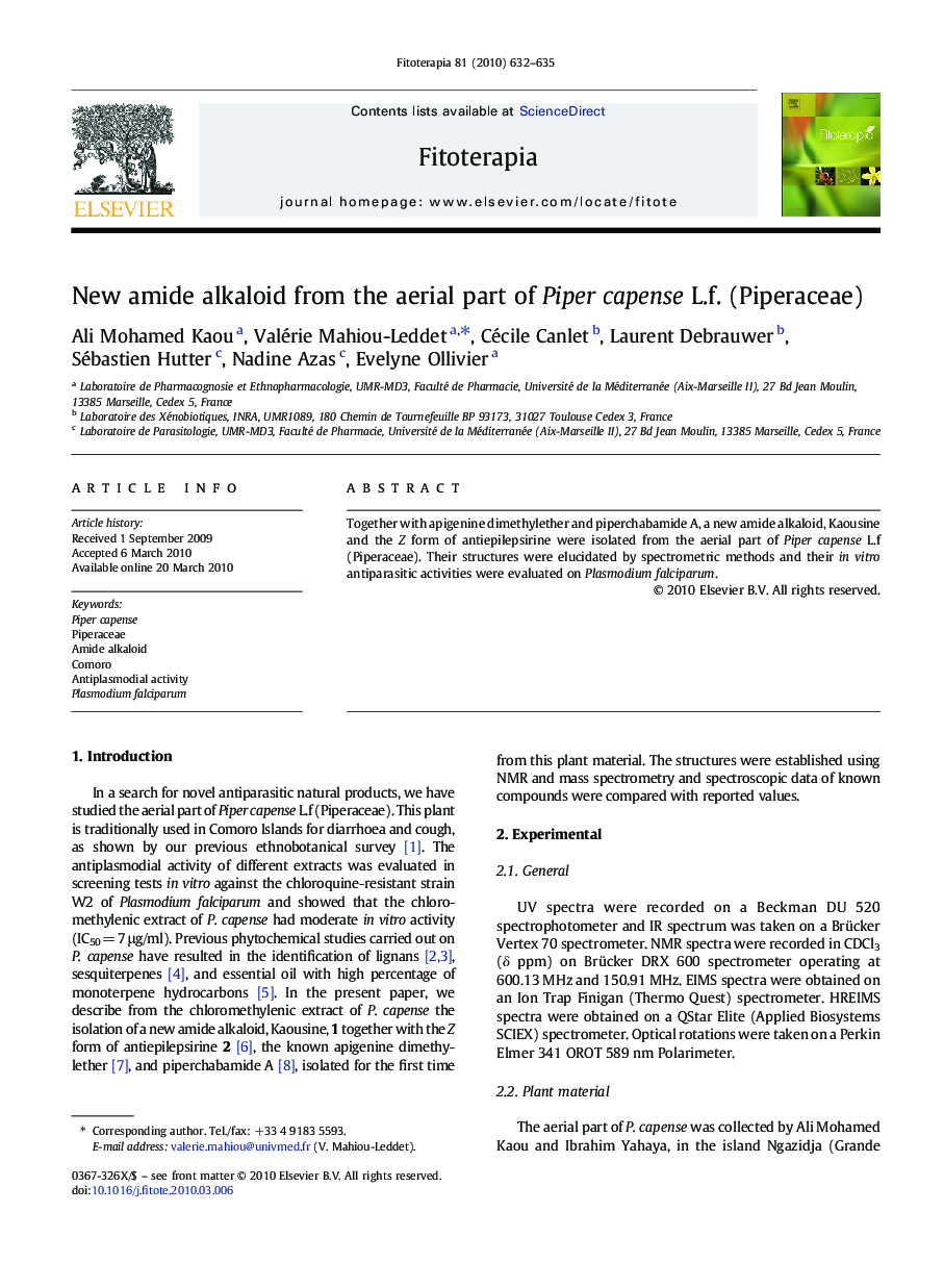 New amide alkaloid from the aerial part of Piper capense L.f. (Piperaceae)