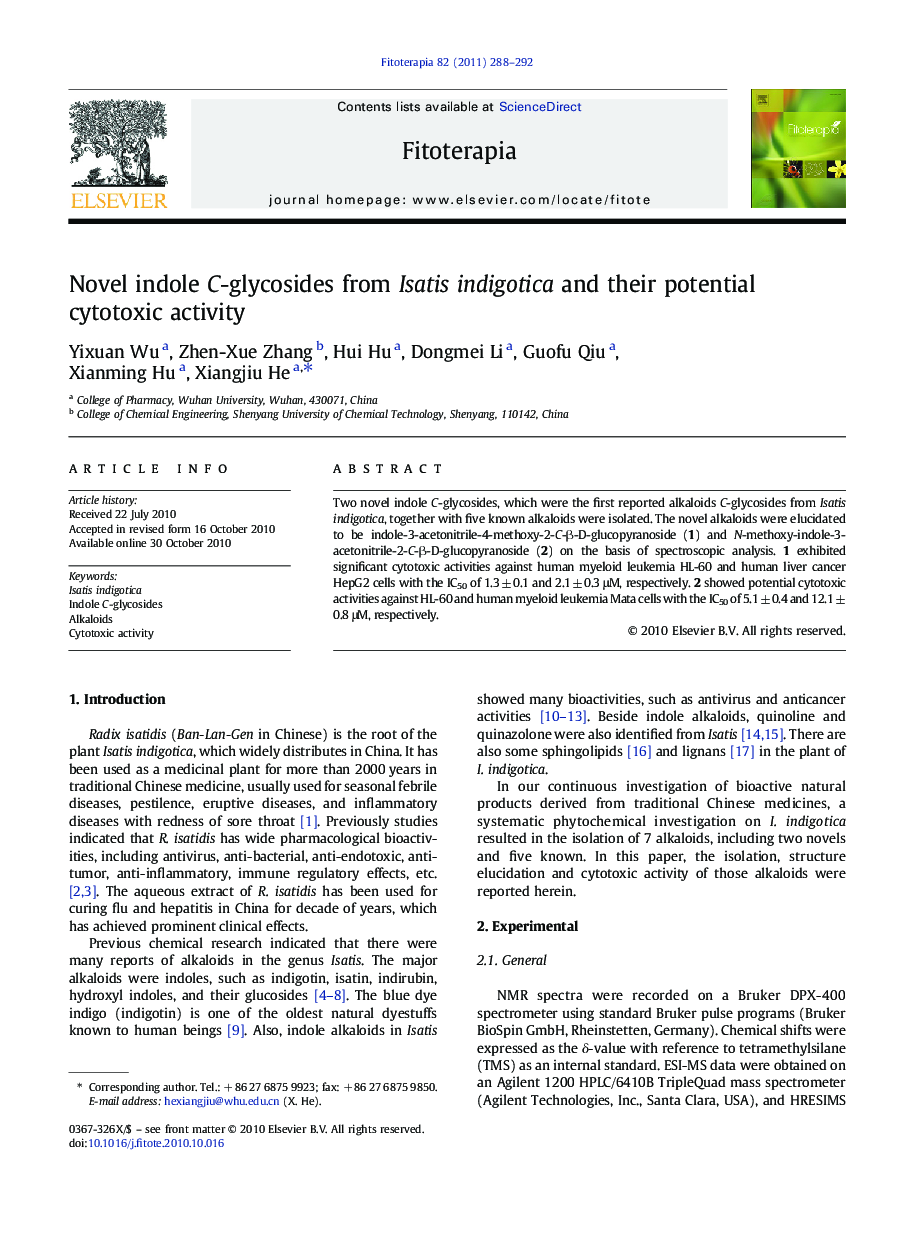 Novel indole C-glycosides from Isatis indigotica and their potential cytotoxic activity