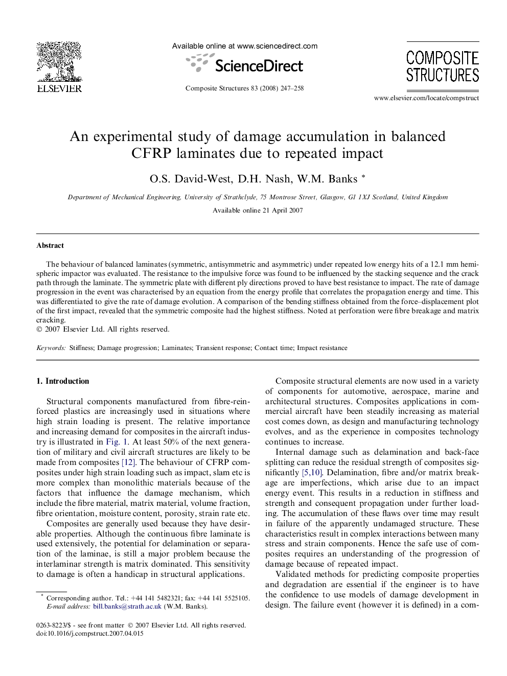 An experimental study of damage accumulation in balanced CFRP laminates due to repeated impact