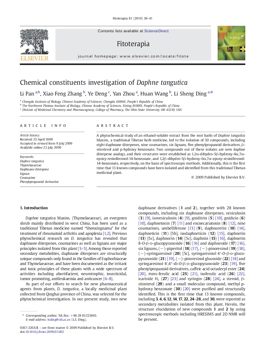 Chemical constituents investigation of Daphne tangutica