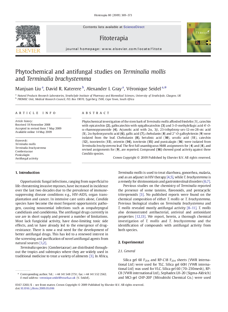 Phytochemical and antifungal studies on Terminalia mollis and Terminalia brachystemma