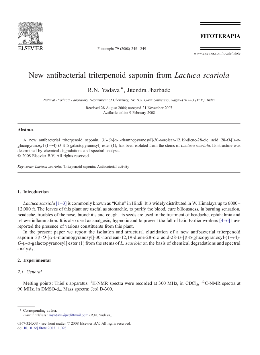 New antibacterial triterpenoid saponin from Lactuca scariola