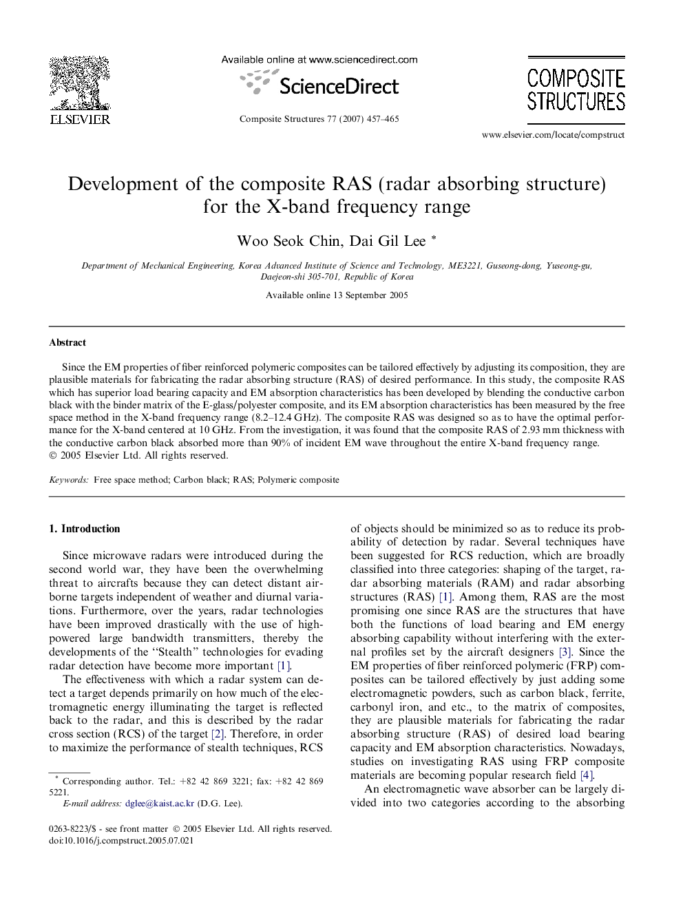 Development of the composite RAS (radar absorbing structure) for the X-band frequency range