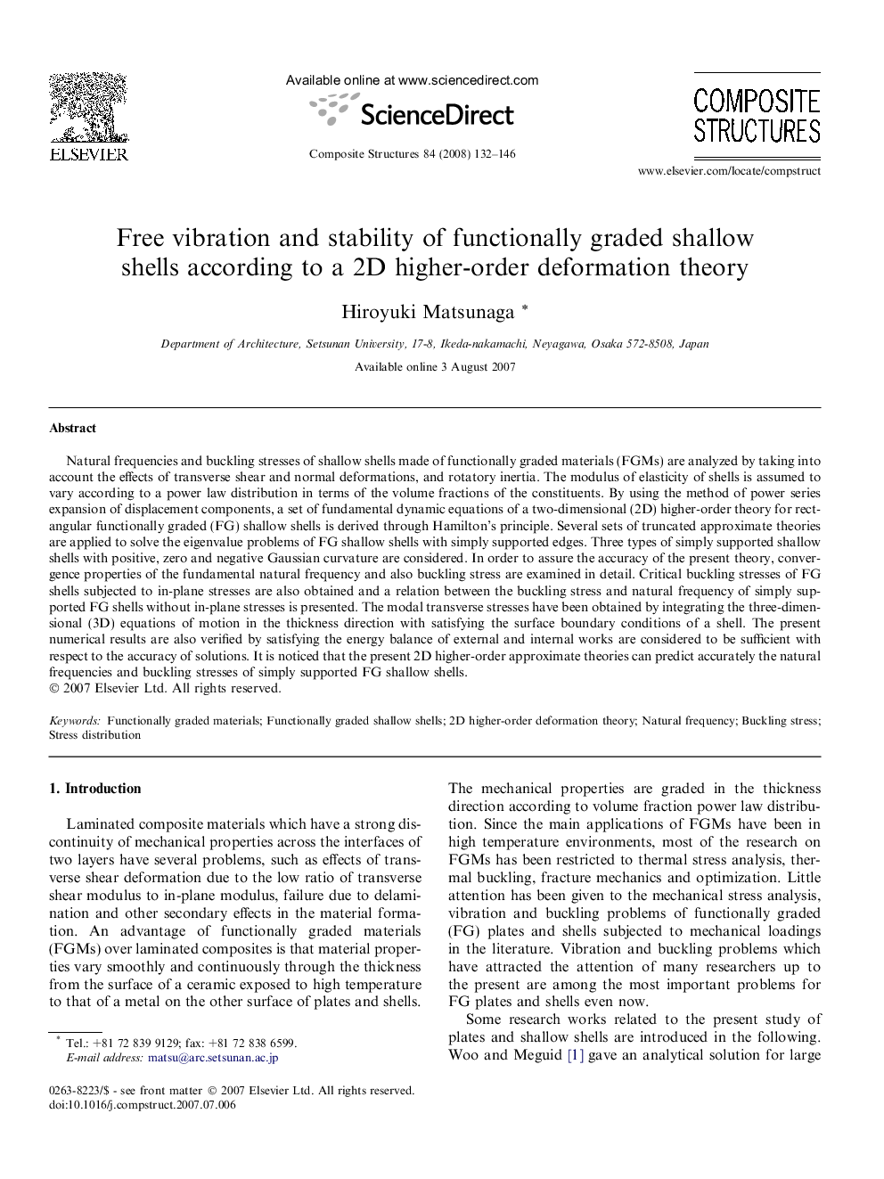 Free vibration and stability of functionally graded shallow shells according to a 2D higher-order deformation theory