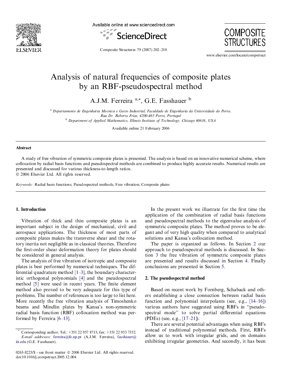 Analysis of natural frequencies of composite plates by an RBF-pseudospectral method