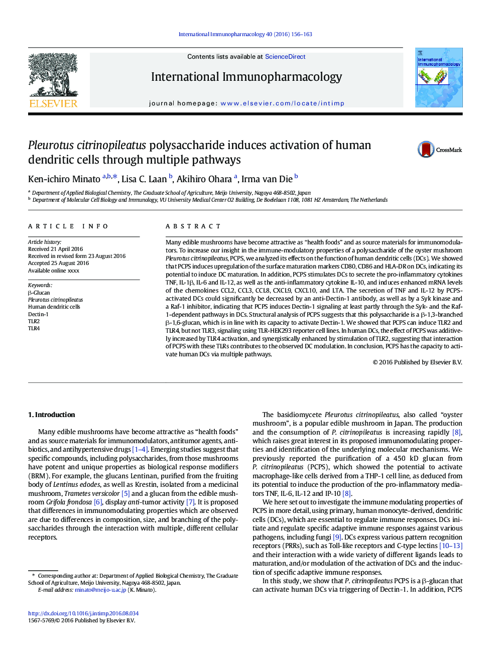 Pleurotus citrinopileatus polysaccharide induces activation of human dendritic cells through multiple pathways