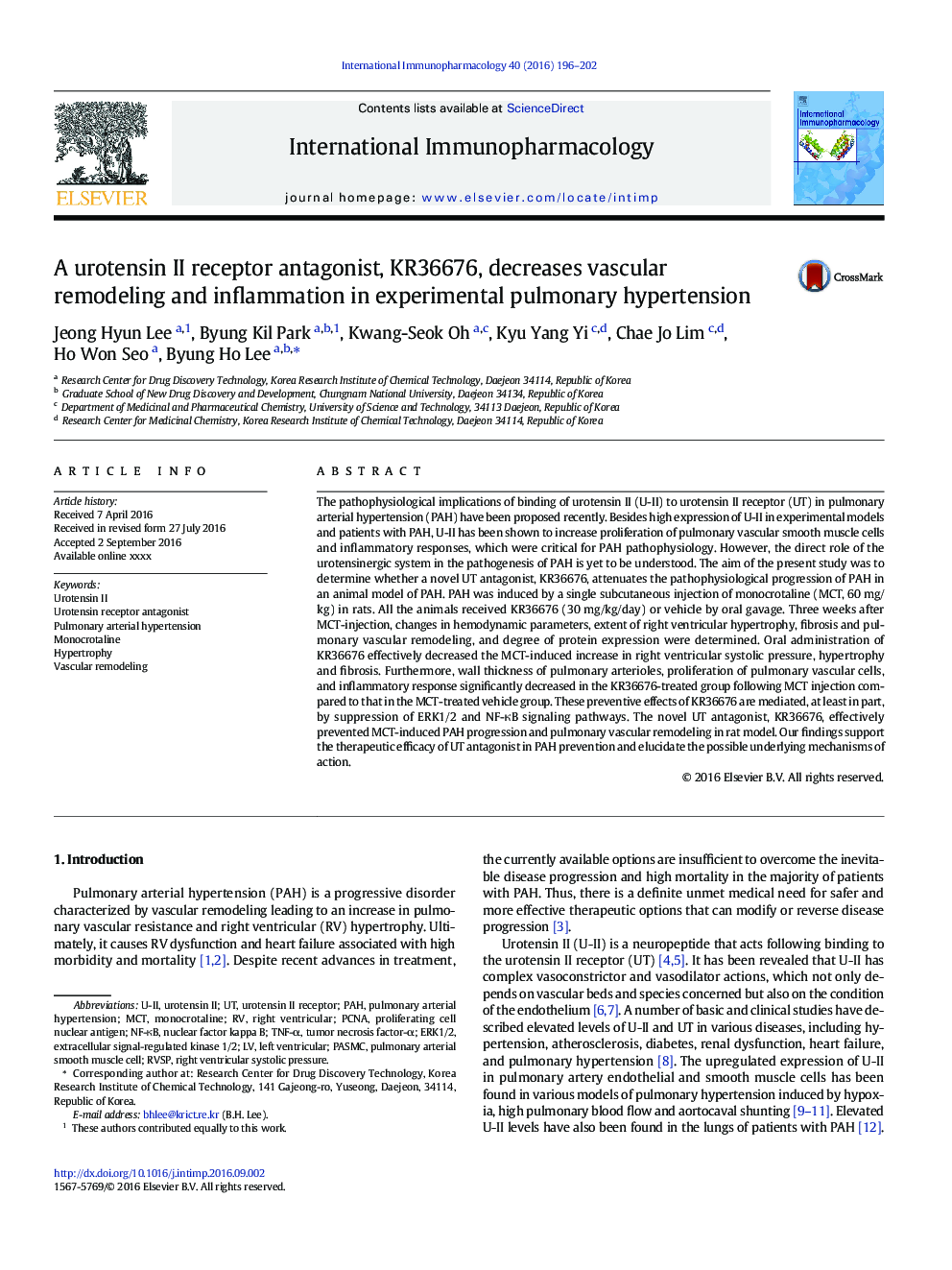 A urotensin II receptor antagonist, KR36676, decreases vascular remodeling and inflammation in experimental pulmonary hypertension