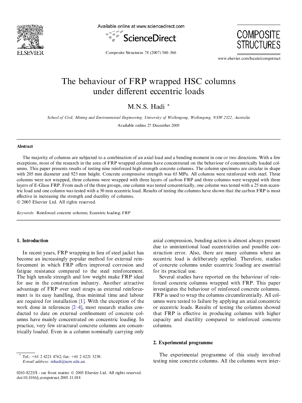 The behaviour of FRP wrapped HSC columns under different eccentric loads