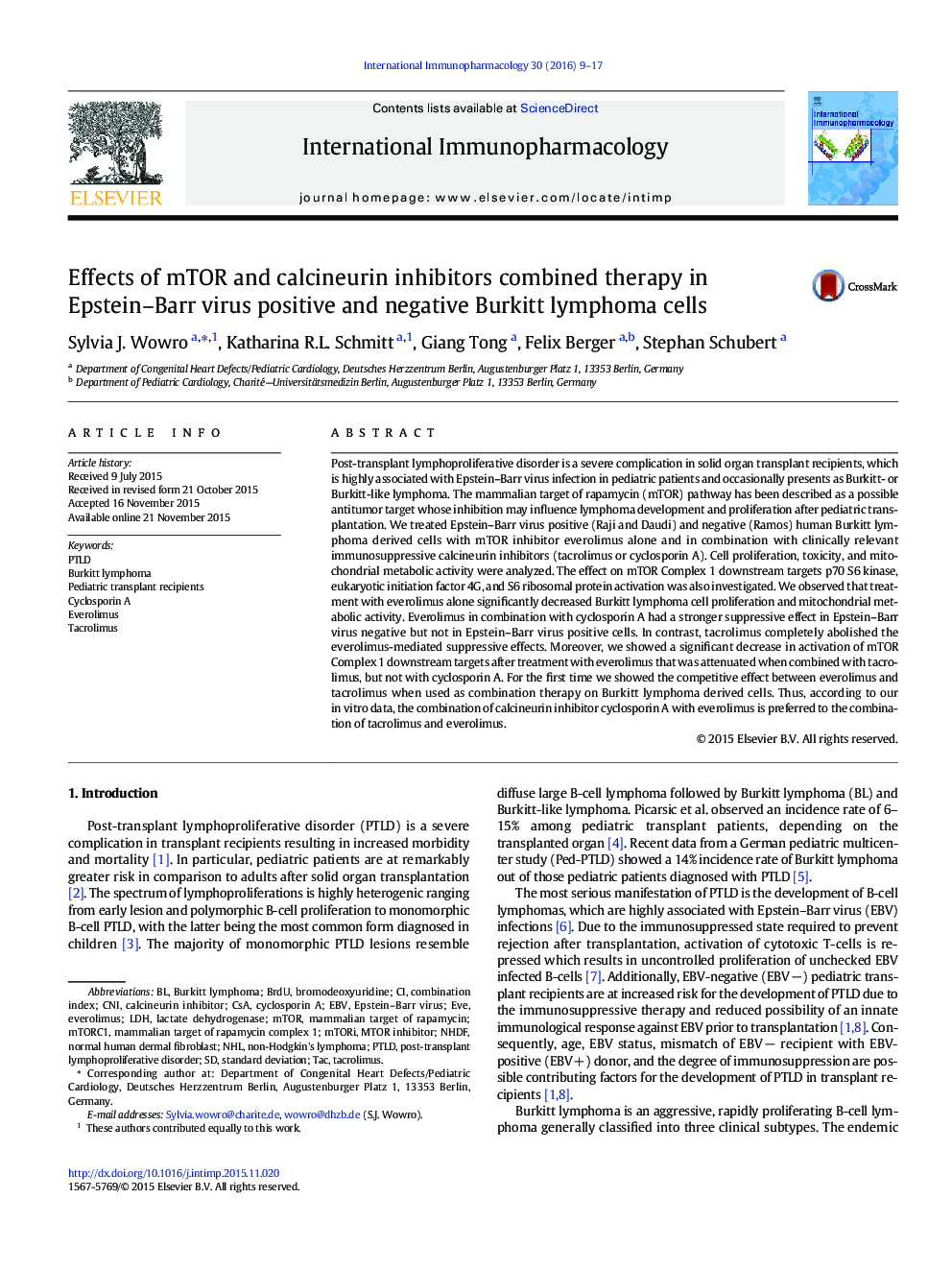 Effects of mTOR and calcineurin inhibitors combined therapy in Epstein–Barr virus positive and negative Burkitt lymphoma cells