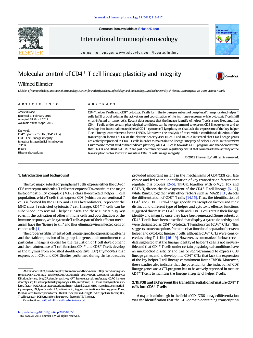 Molecular control of CD4+ T cell lineage plasticity and integrity