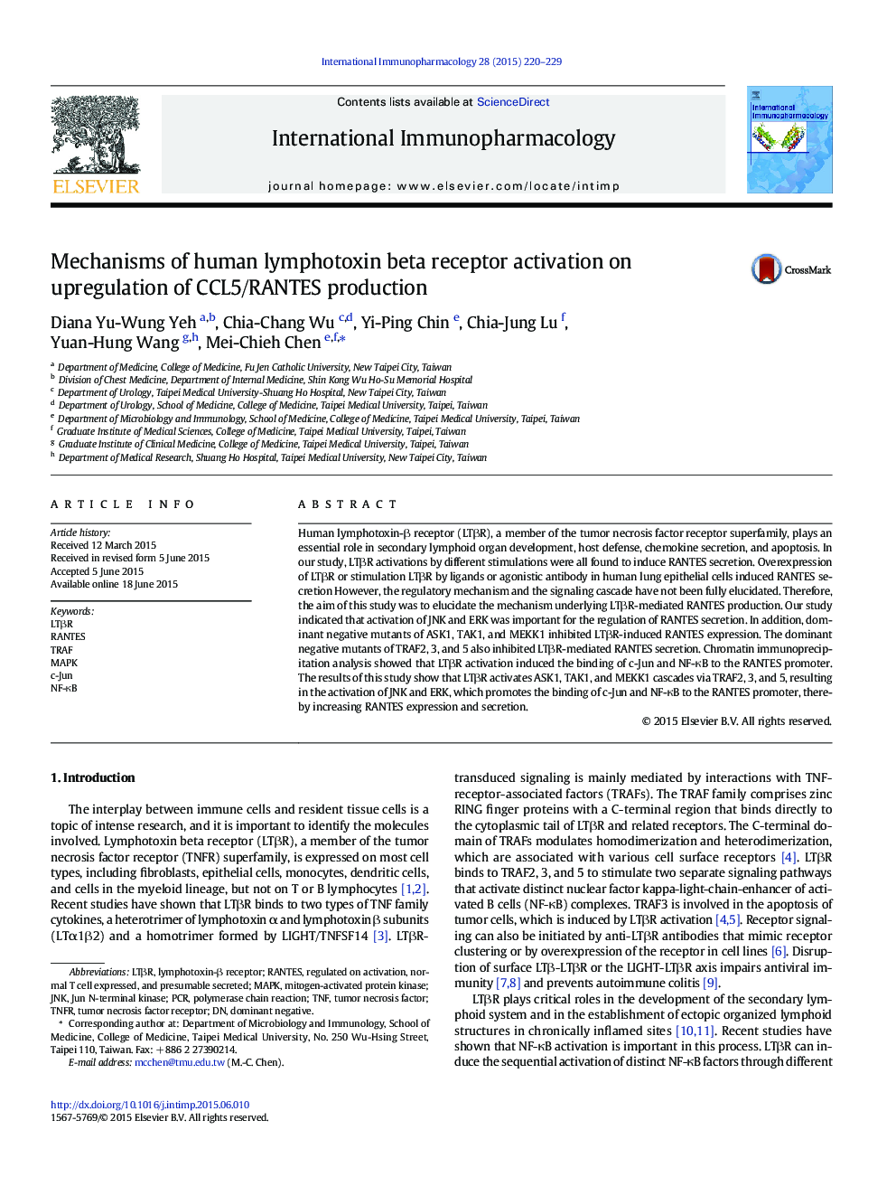 Mechanisms of human lymphotoxin beta receptor activation on upregulation of CCL5/RANTES production