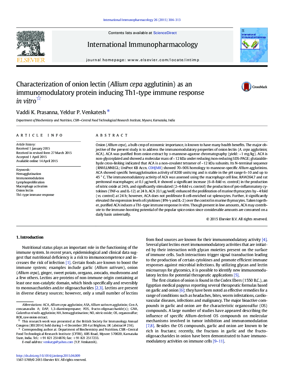 Characterization of onion lectin (Allium cepa agglutinin) as an immunomodulatory protein inducing Th1-type immune response in vitro 