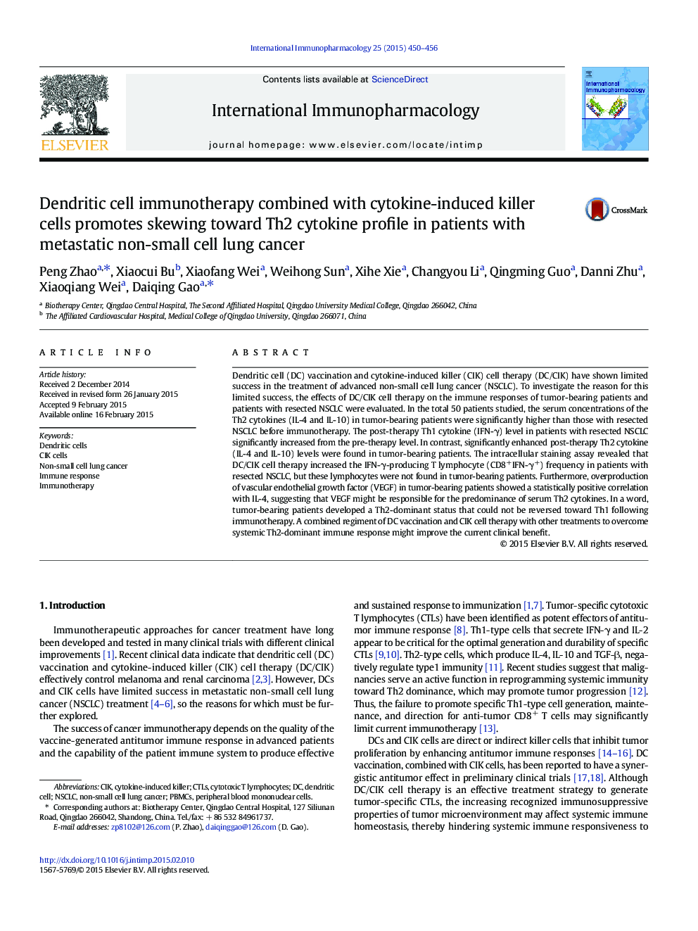 Dendritic cell immunotherapy combined with cytokine-induced killer cells promotes skewing toward Th2 cytokine profile in patients with metastatic non-small cell lung cancer