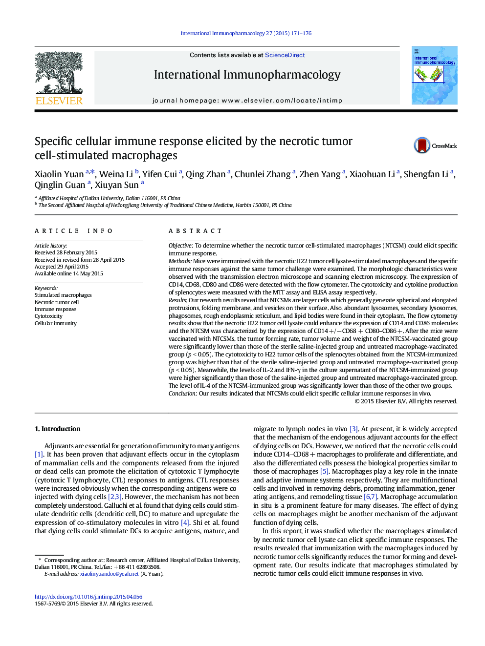 Specific cellular immune response elicited by the necrotic tumor cell-stimulated macrophages