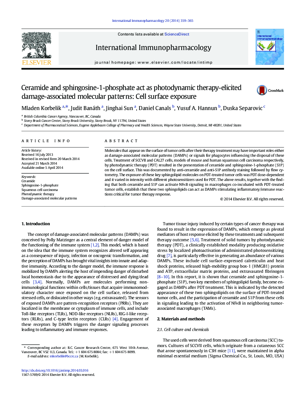 Ceramide and sphingosine-1-phosphate act as photodynamic therapy-elicited damage-associated molecular patterns: Cell surface exposure