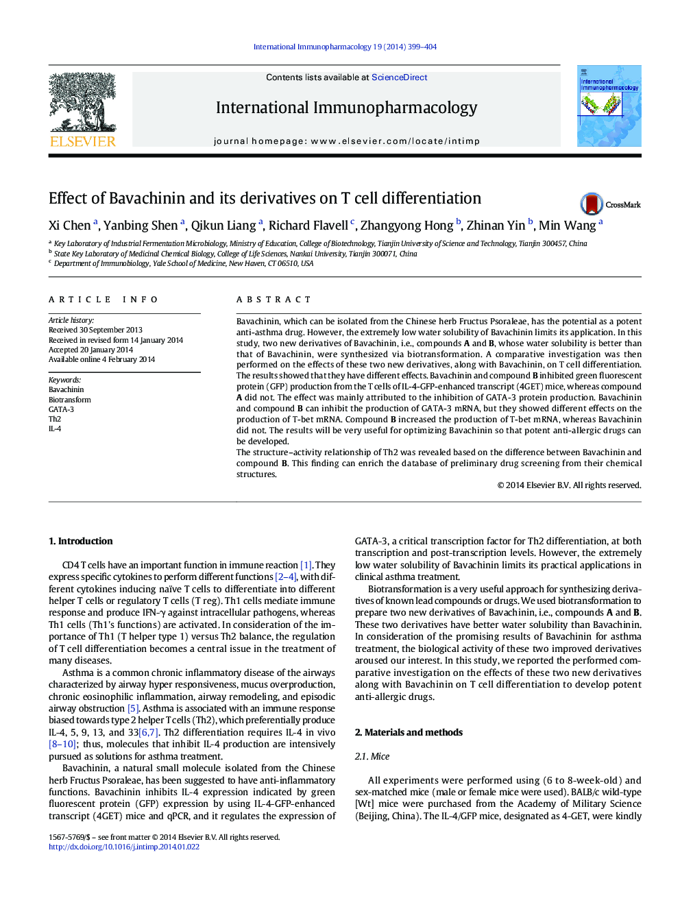 Effect of Bavachinin and its derivatives on T cell differentiation