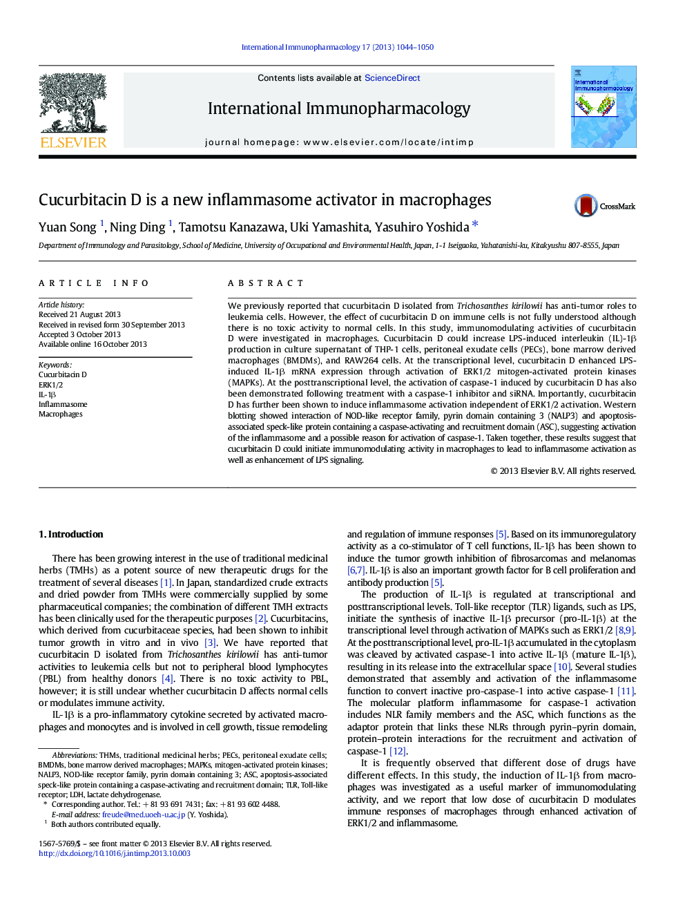 Cucurbitacin D is a new inflammasome activator in macrophages