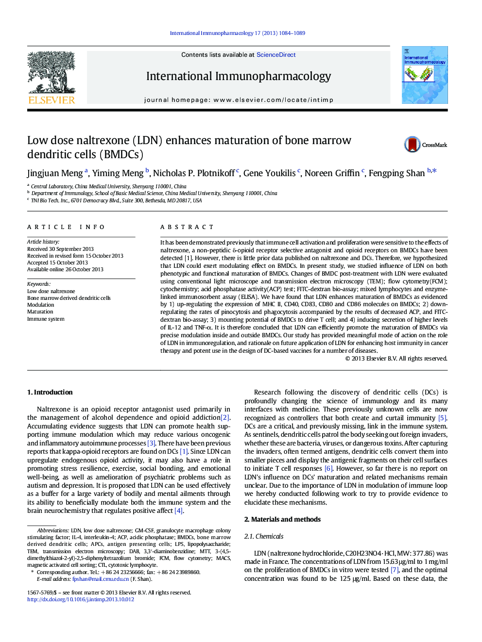 Low dose naltrexone (LDN) enhances maturation of bone marrow dendritic cells (BMDCs)