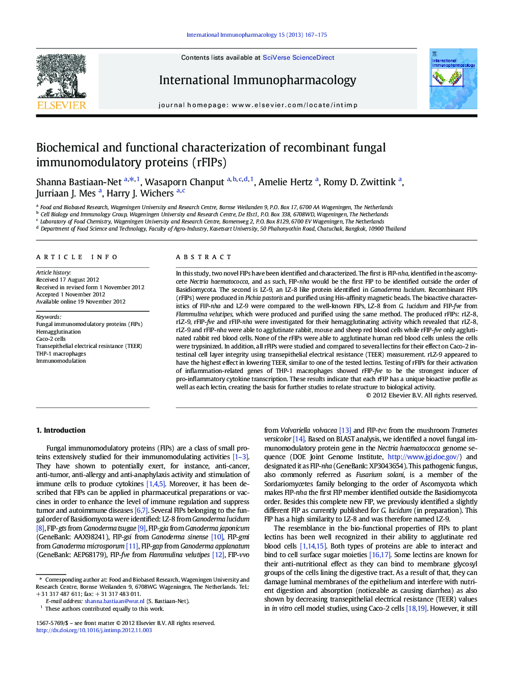 Biochemical and functional characterization of recombinant fungal immunomodulatory proteins (rFIPs)
