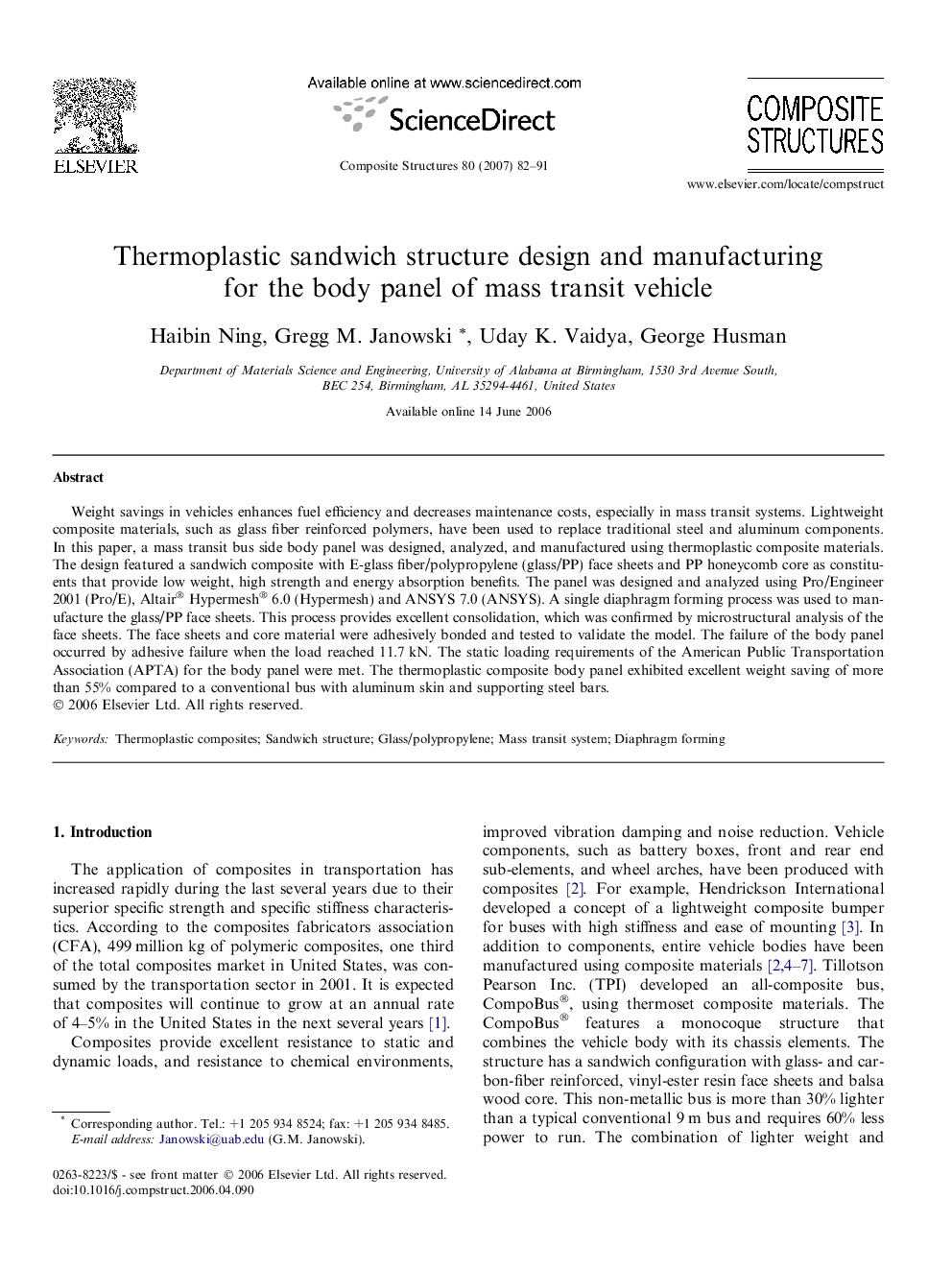 Thermoplastic sandwich structure design and manufacturing for the body panel of mass transit vehicle